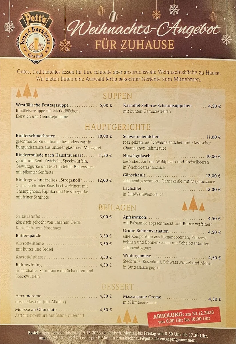 Speisekarte, Pott's Brau- & Backhaus