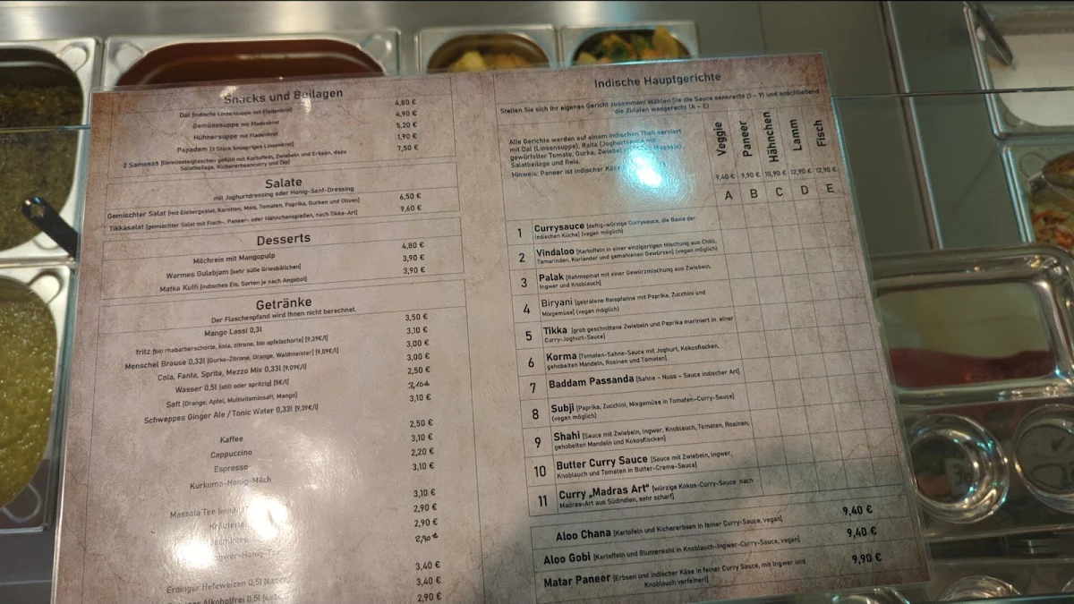 Speisekarte, Kurkuma - indian food