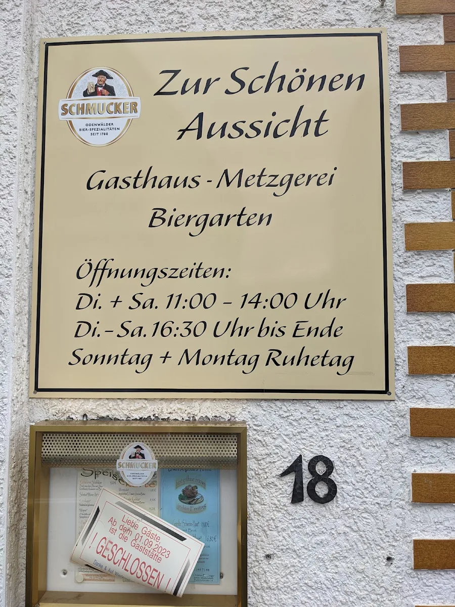 Speisekarte, Gaststätte Zur Schönen Aussicht