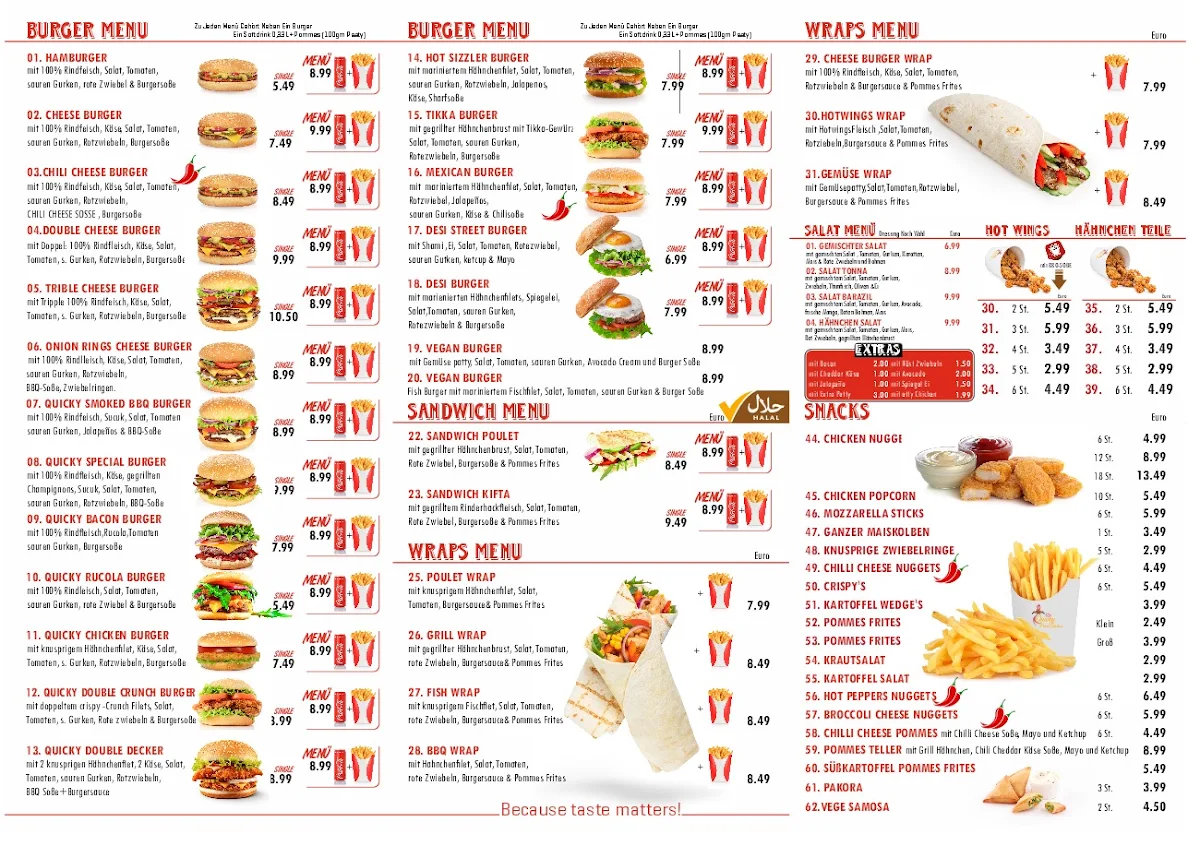 Speisekarte, Quicky Fried Chicken Hanau