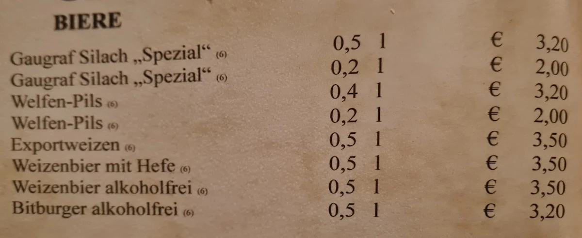 Speisekarte, Gaststätte Rössle - Peter Schönig