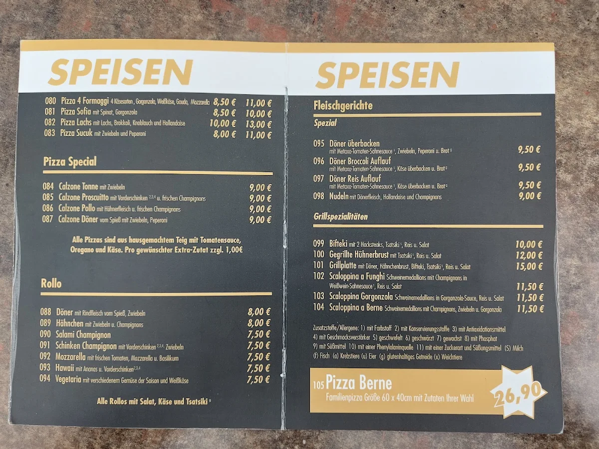 Speisekarte, Imbissrestaurant Delikato