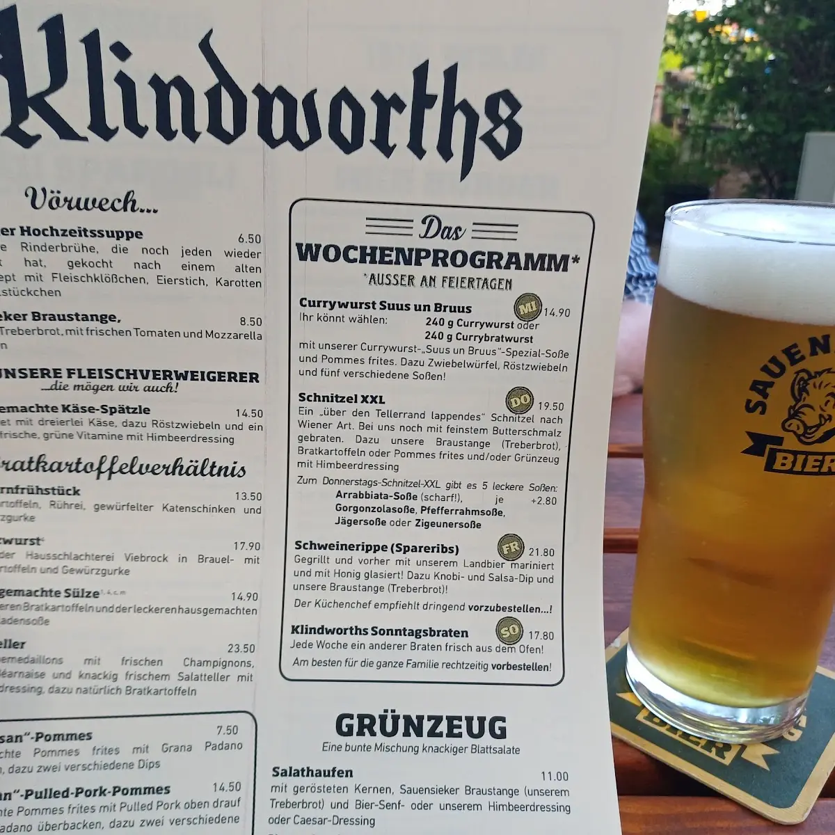 Speisekarte, KLINDWORTHS GASTHOF
