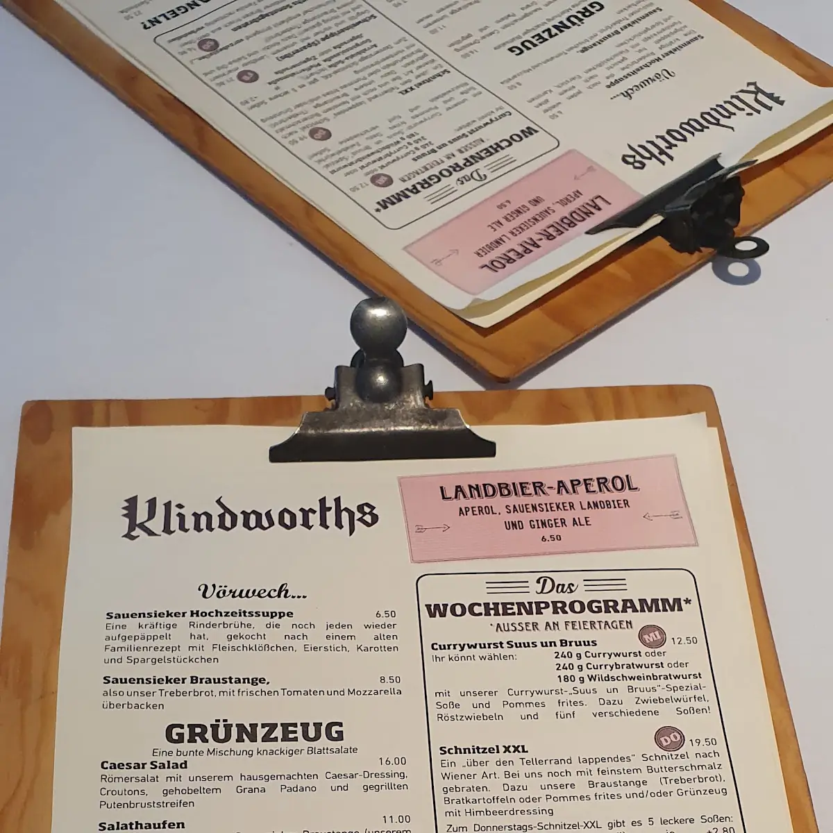 Speisekarte, KLINDWORTHS GASTHOF