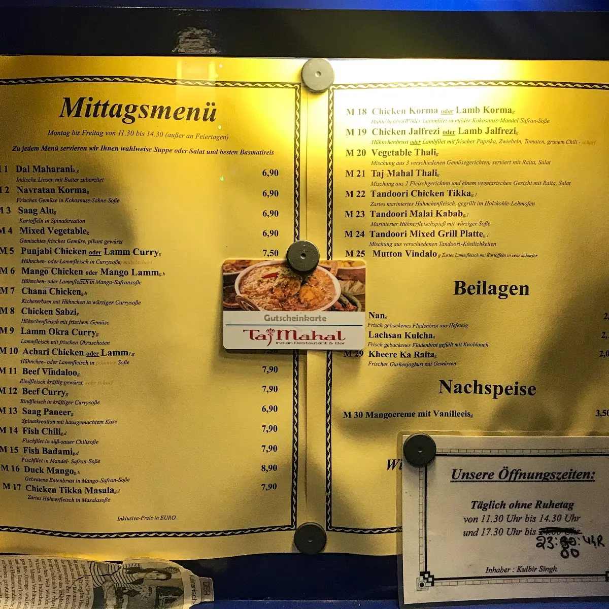 Speisekarte, Restaurant Taj Mahal - Ingolstadt