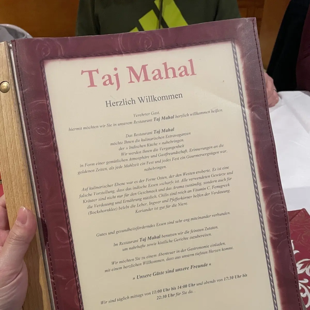 Speisekarte, Restaurant Taj Mahal - Ingolstadt