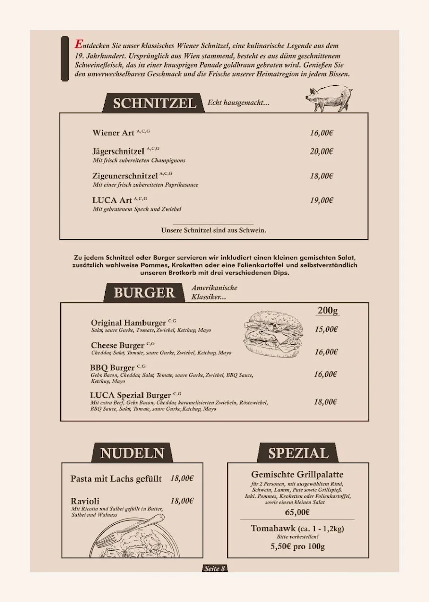 Speisekarte, Luca Steakhaus