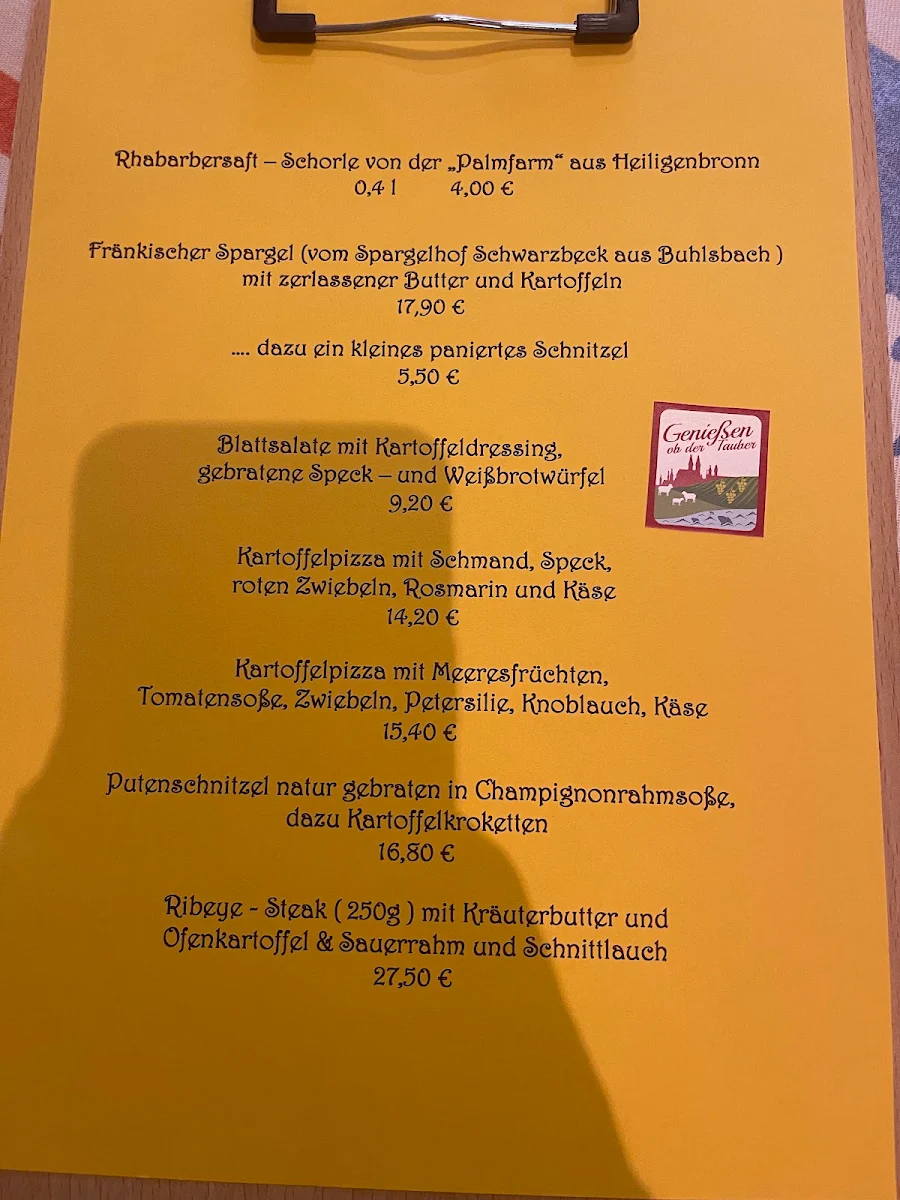 Speisekarte, Rothenburger Kartoffelstube
