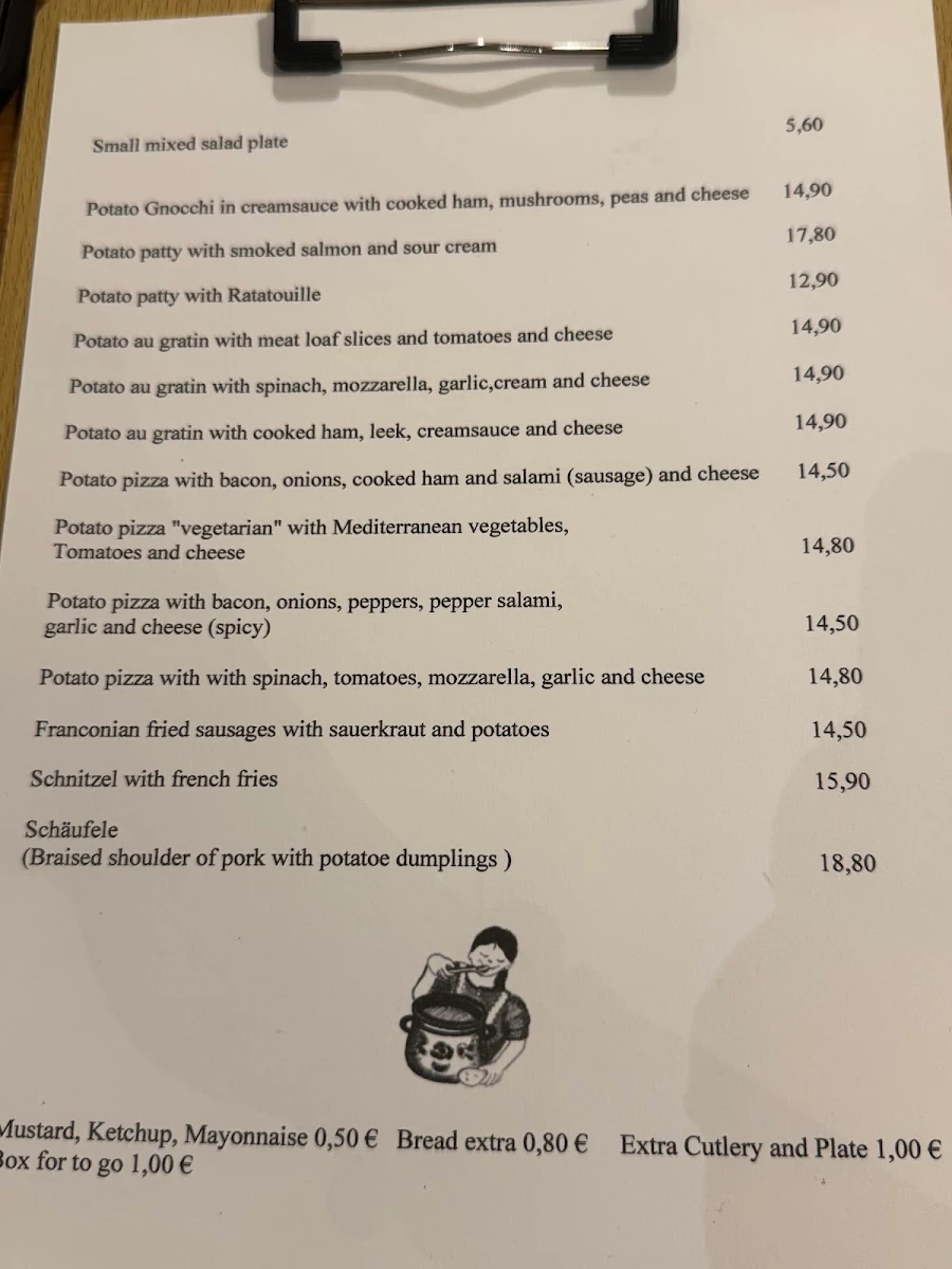 Speisekarte, Rothenburger Kartoffelstube