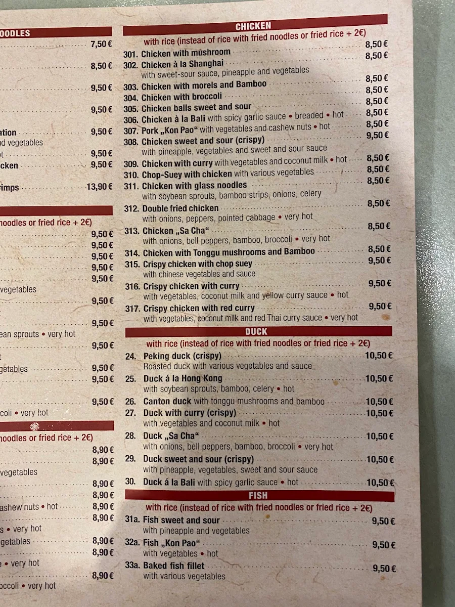 Speisekarte, China - Restaurant Chopsticks