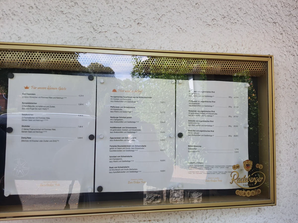 Speisekarte, Gasthaus Zum dicken Fritz