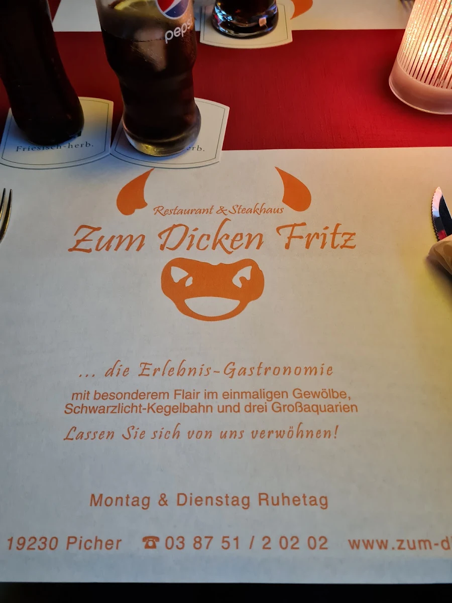 Speisekarte, Gasthaus Zum dicken Fritz
