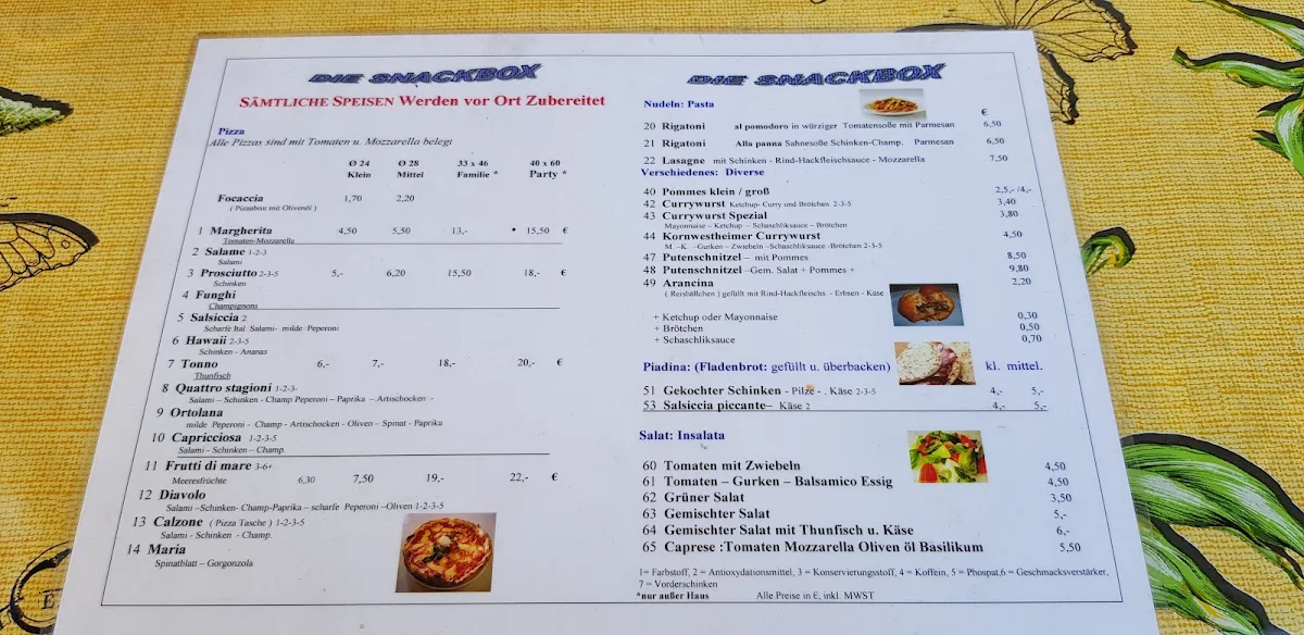 Speisekarte, Die Snackbox