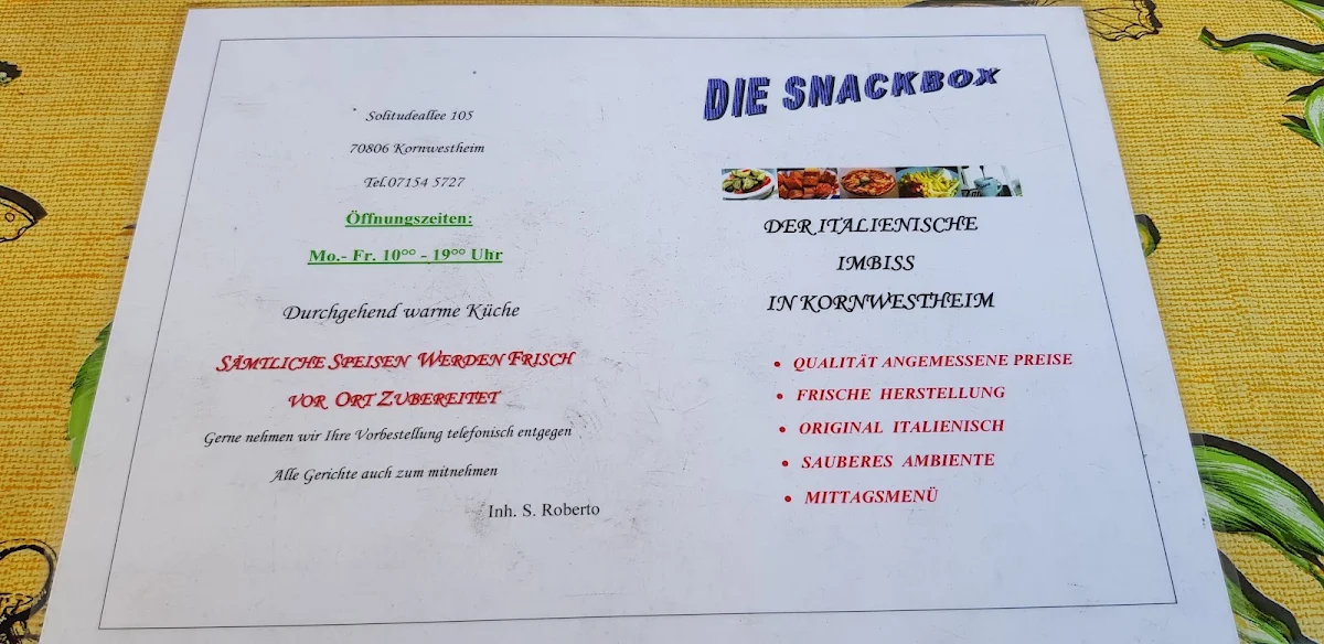Speisekarte, Die Snackbox