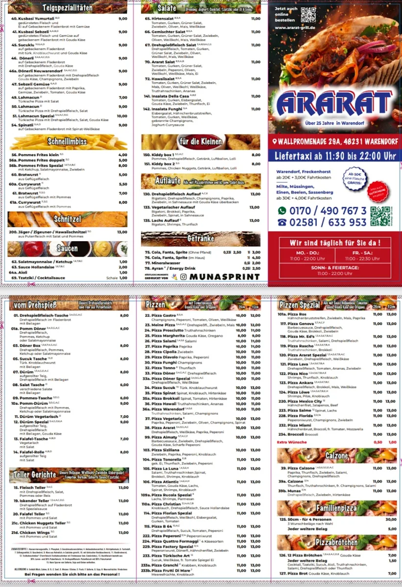Speisekarte, Ararat Grill