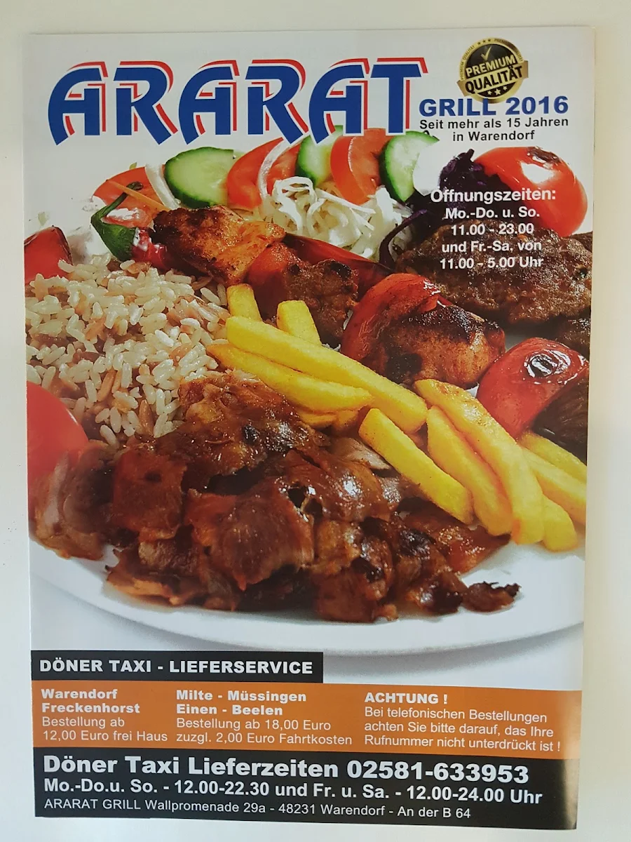Speisekarte, Ararat Grill