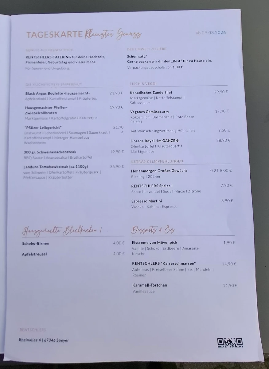 Speisekarte, RENTSCHLERS