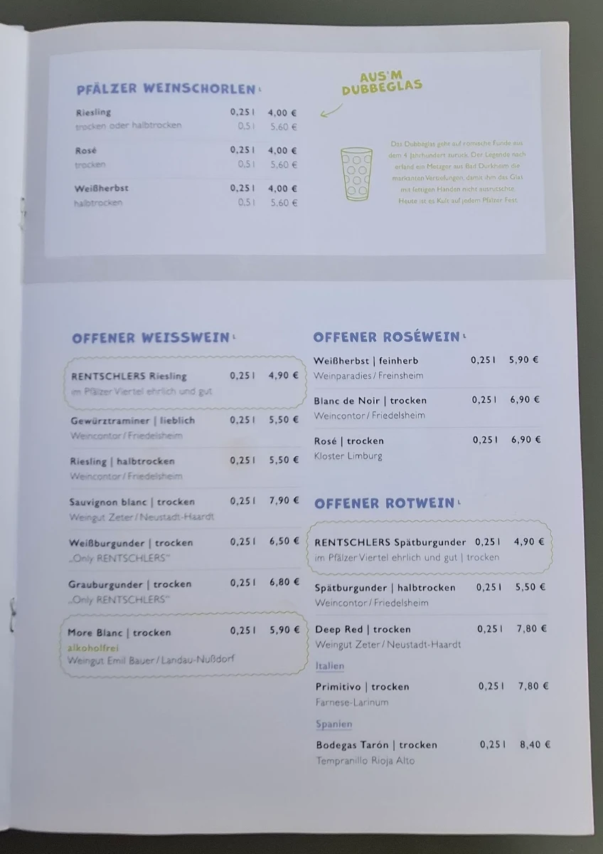 Speisekarte, RENTSCHLERS