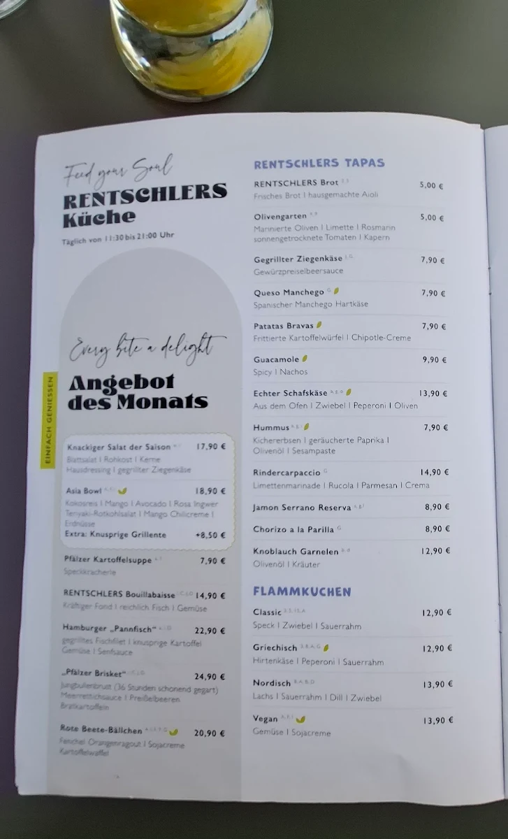 Speisekarte, RENTSCHLERS