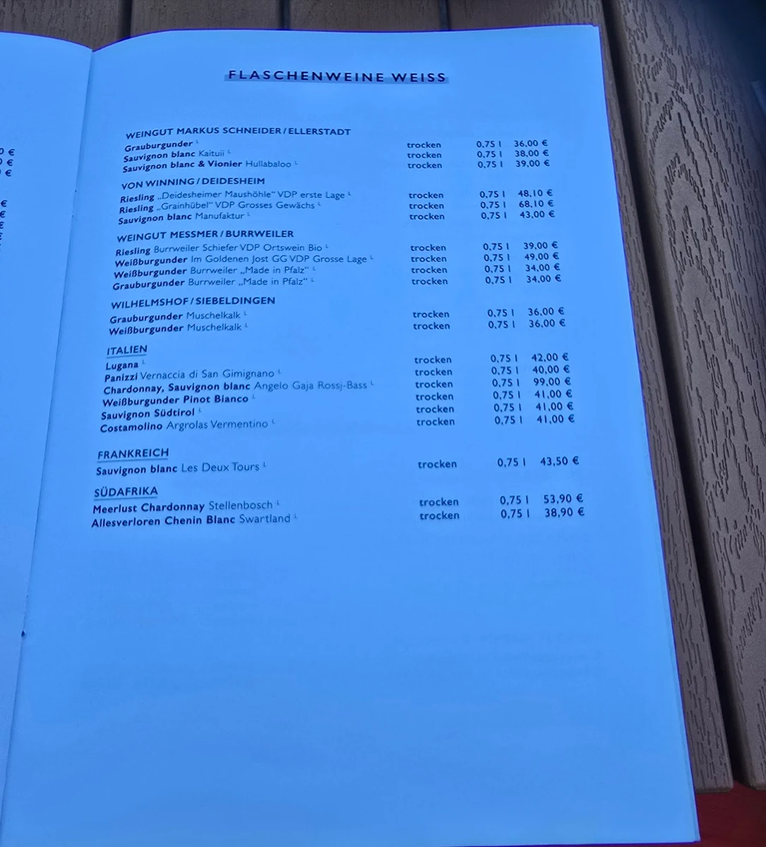 Speisekarte, RENTSCHLERS