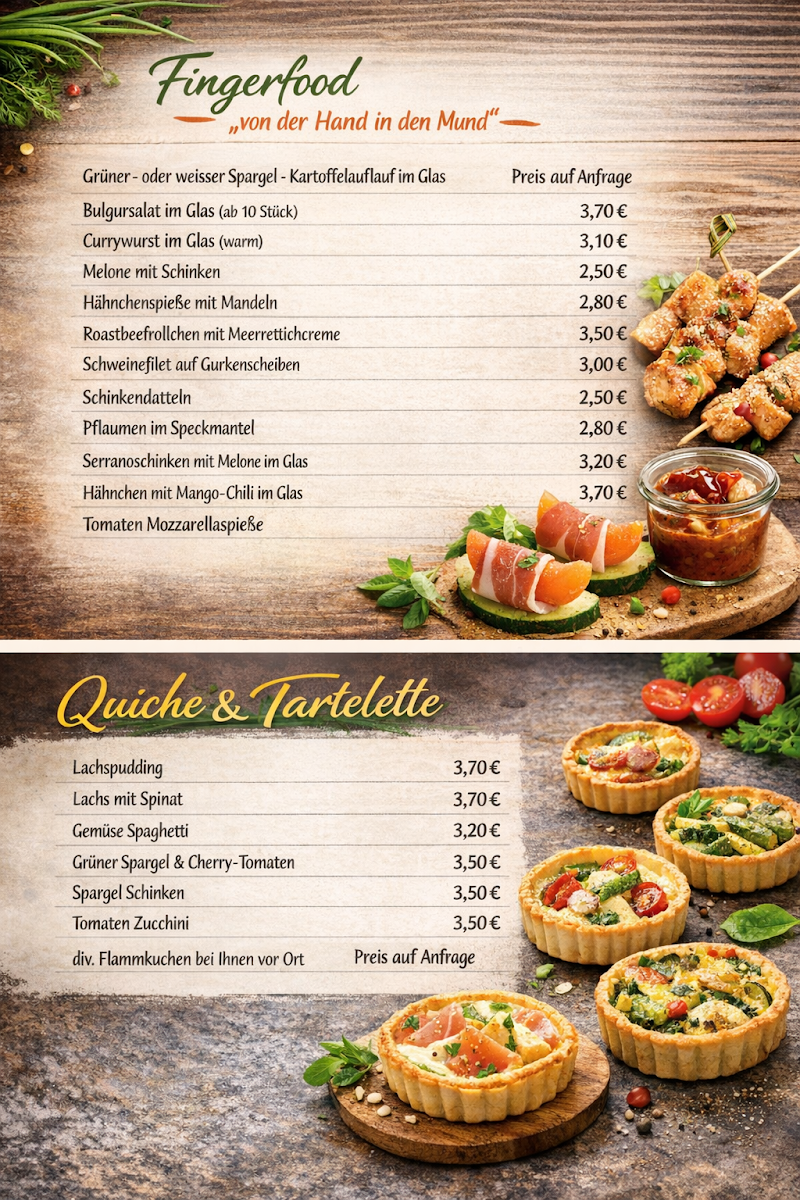Speisekarte, Catering by Holger