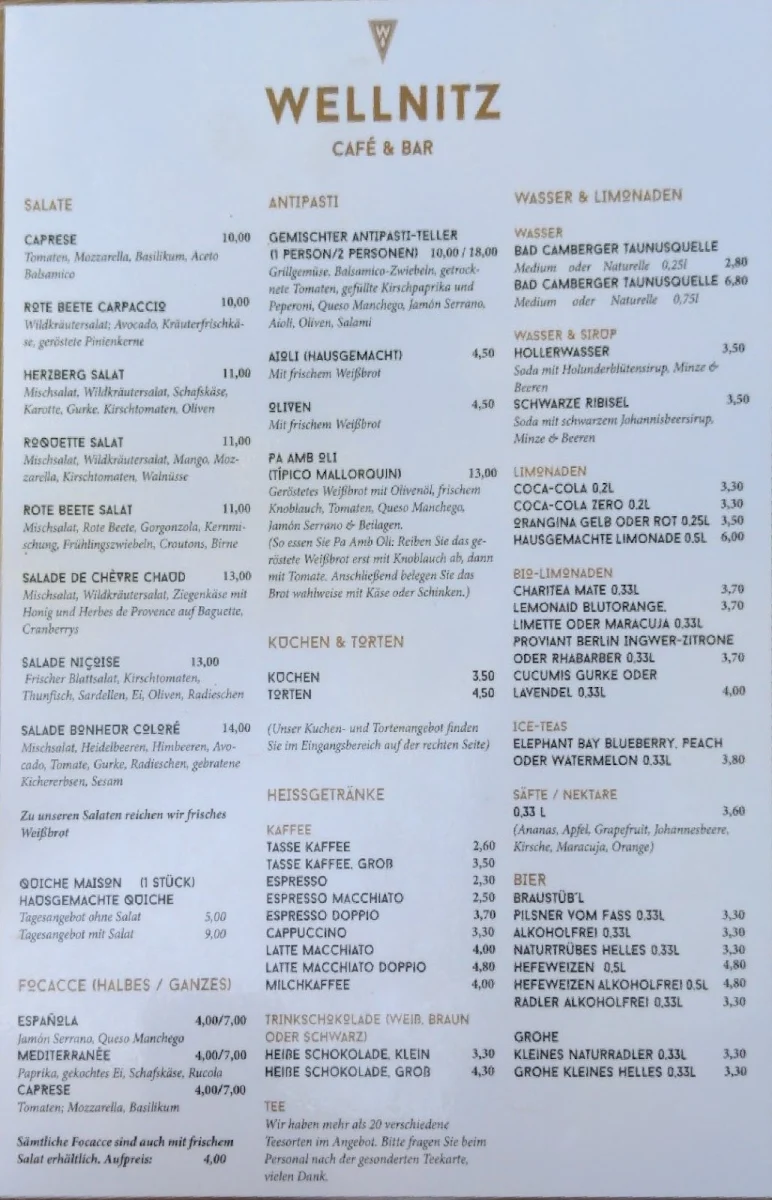 Speisekarte, Wellnitz Café & Bar - Darmstadt
