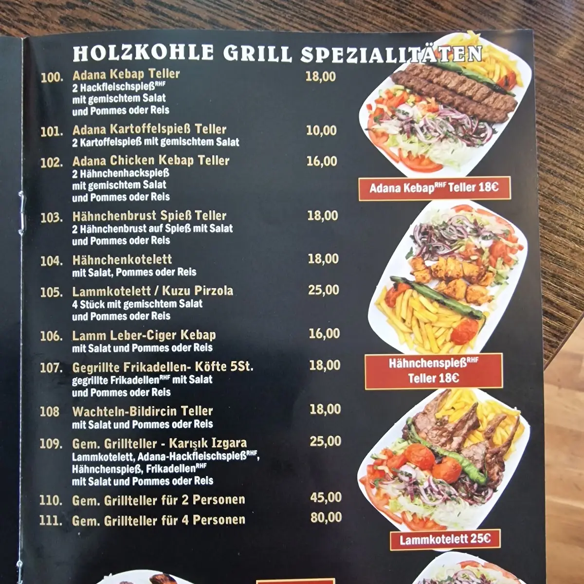 Speisekarte, Bünder Grill