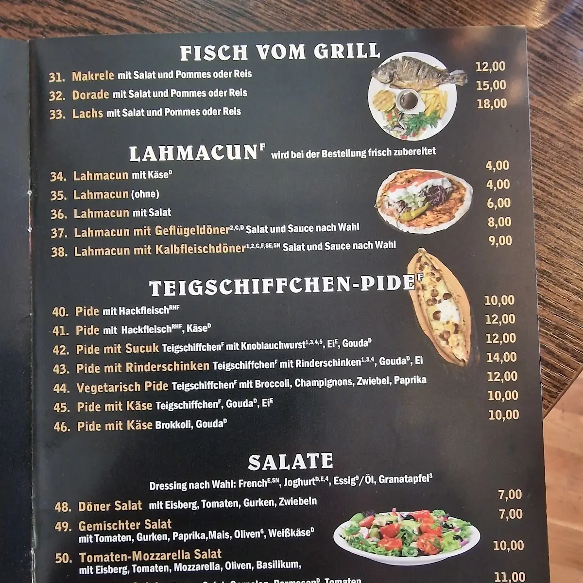 Speisekarte, Bünder Grill