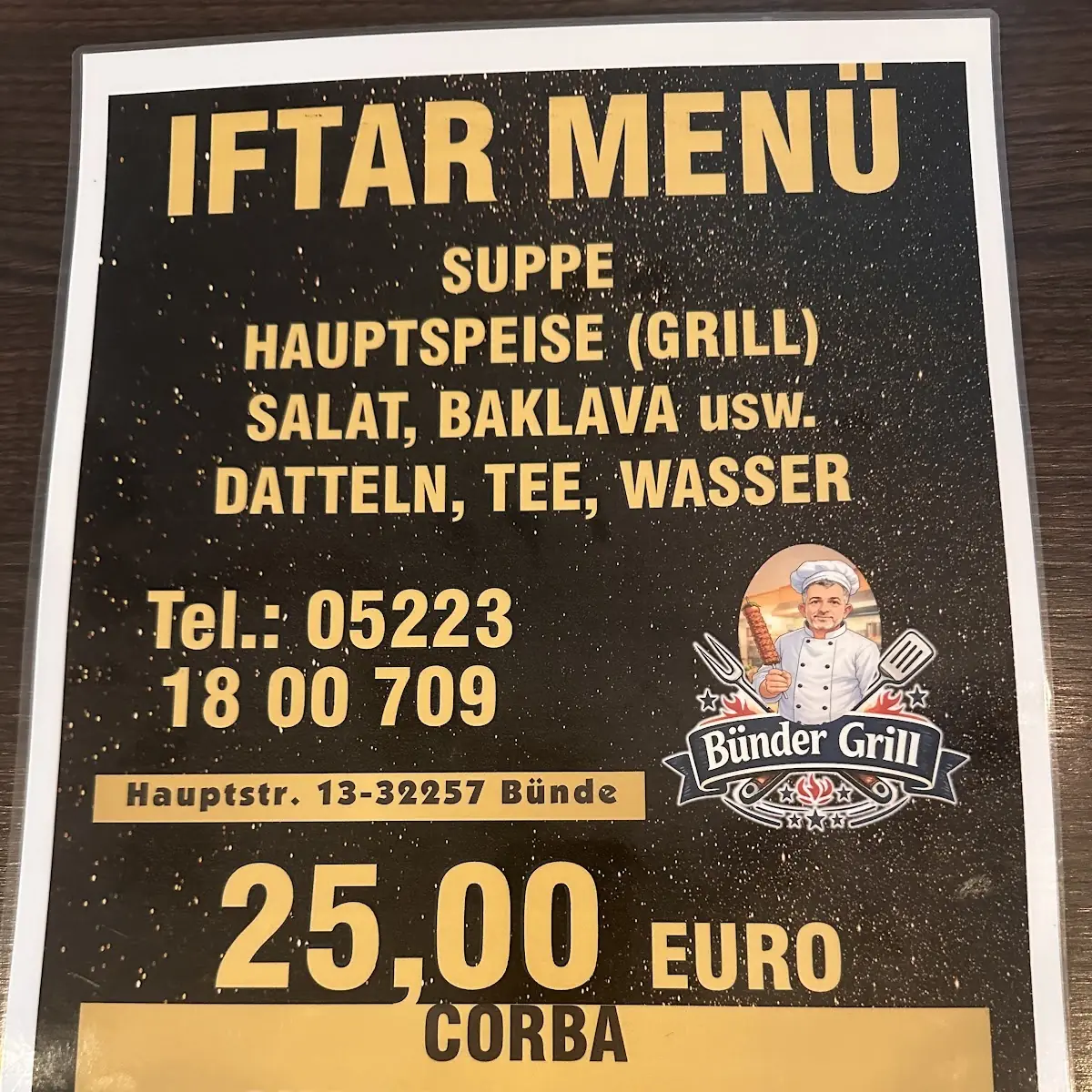 Speisekarte, Bünder Grill