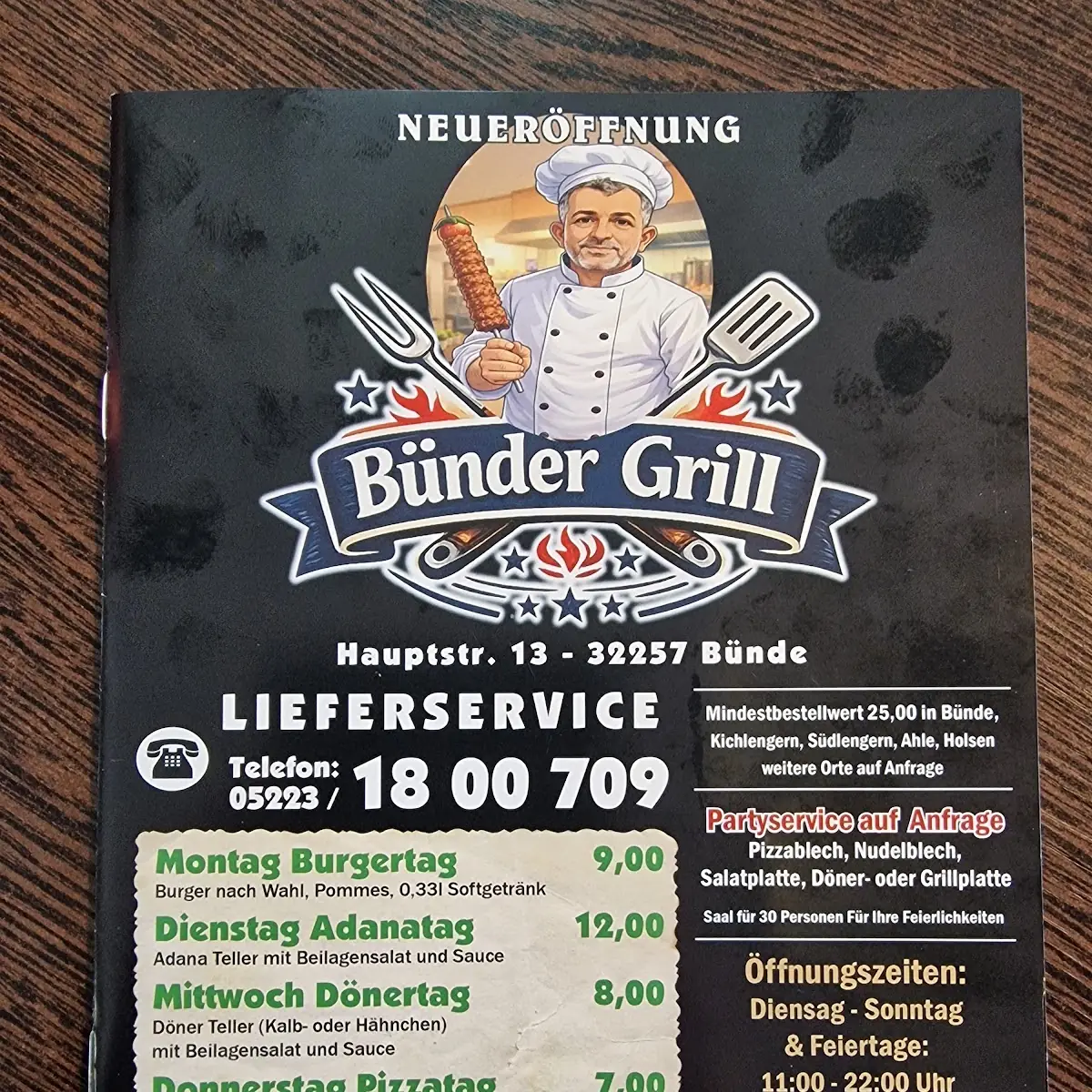 Speisekarte, Bünder Grill