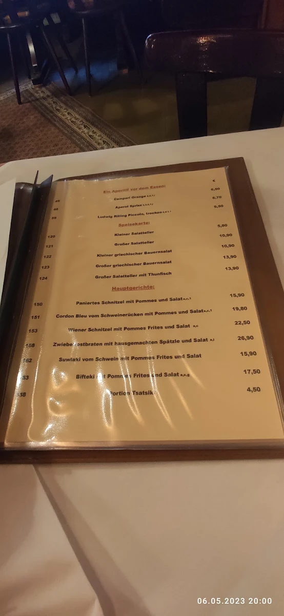 Speisekarte, Gasthaus und Fremdenzimmer Hirsch