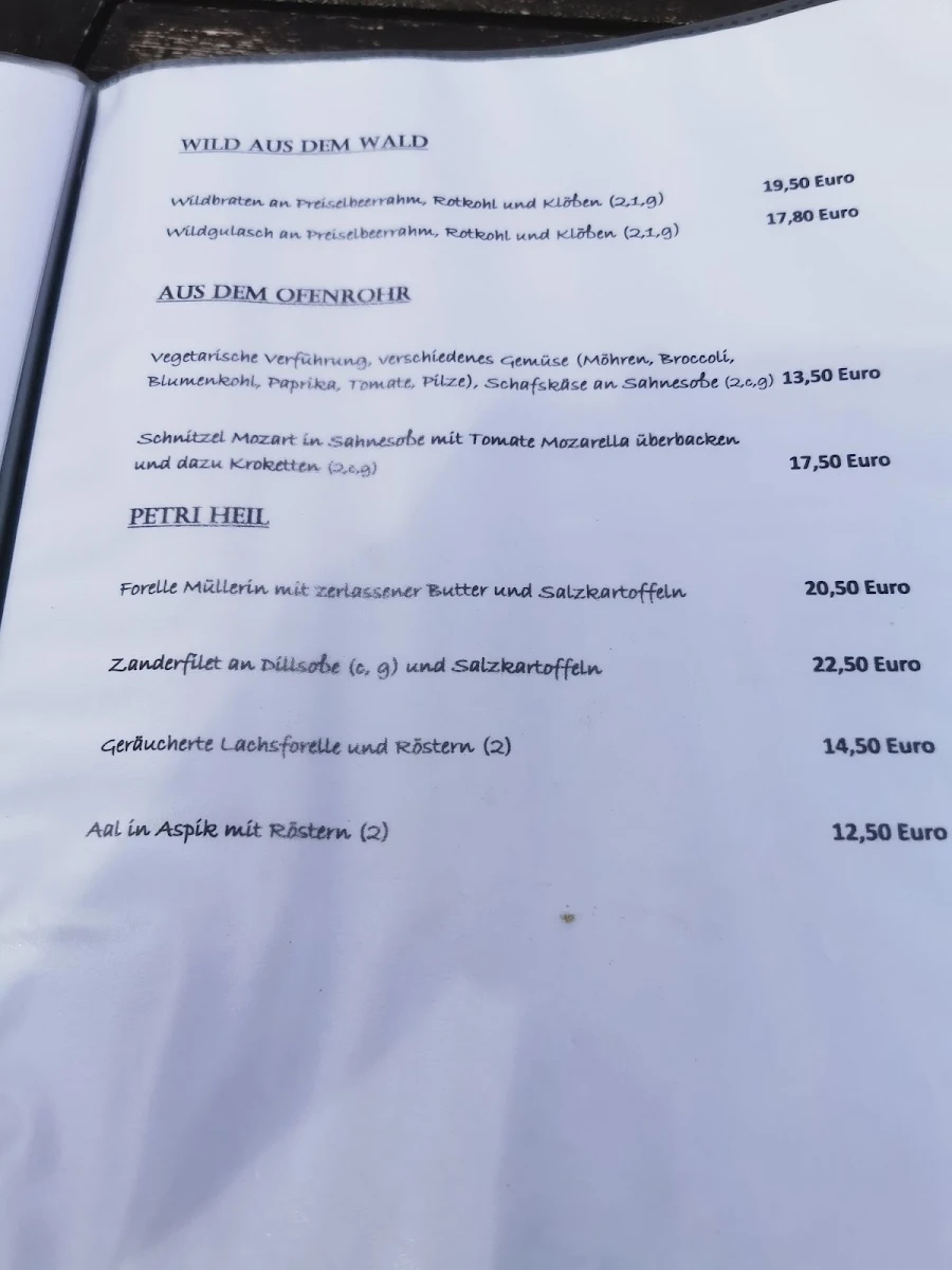 Speisekarte, Waldrestaurant Tiefer See