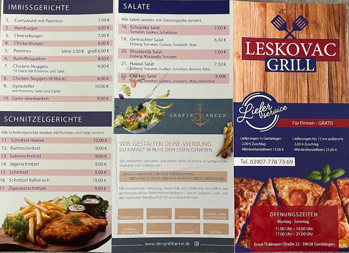 Speisekarte, Leskovac Grill Gardelegen