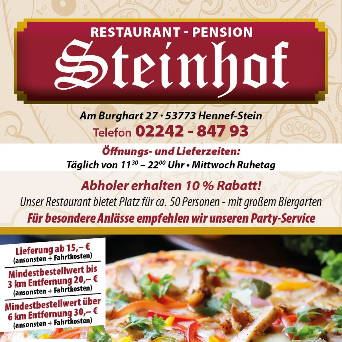 Speisekarte, Gasthaus Steinhof