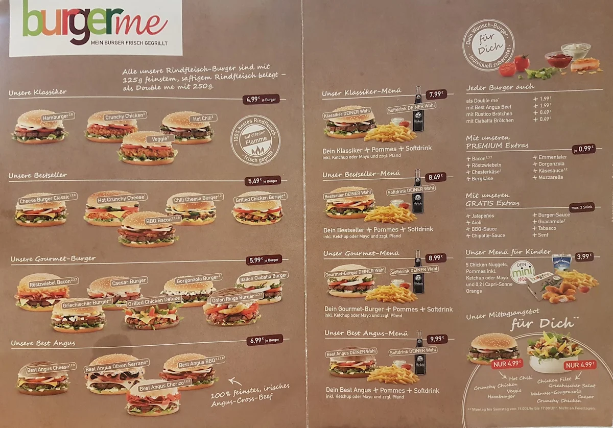 Speisekarte, burgerme Köln Porz