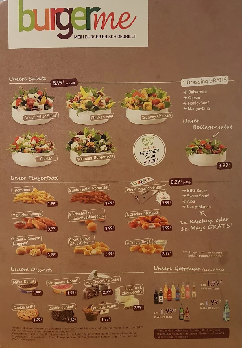 Speisekarte, burgerme Köln Porz