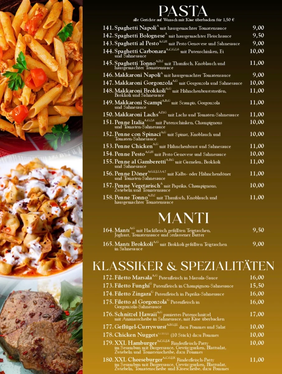 Speisekarte, Asmin Restaurant Wolfenbüttel