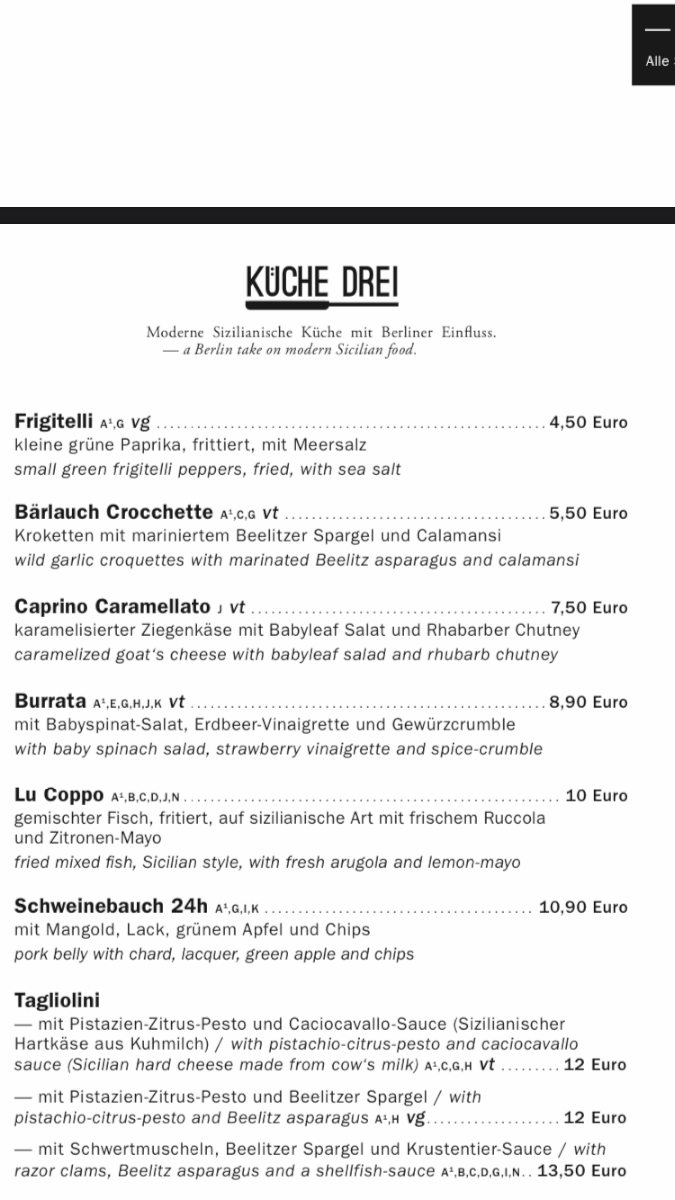 Speisekarte, Küche 3