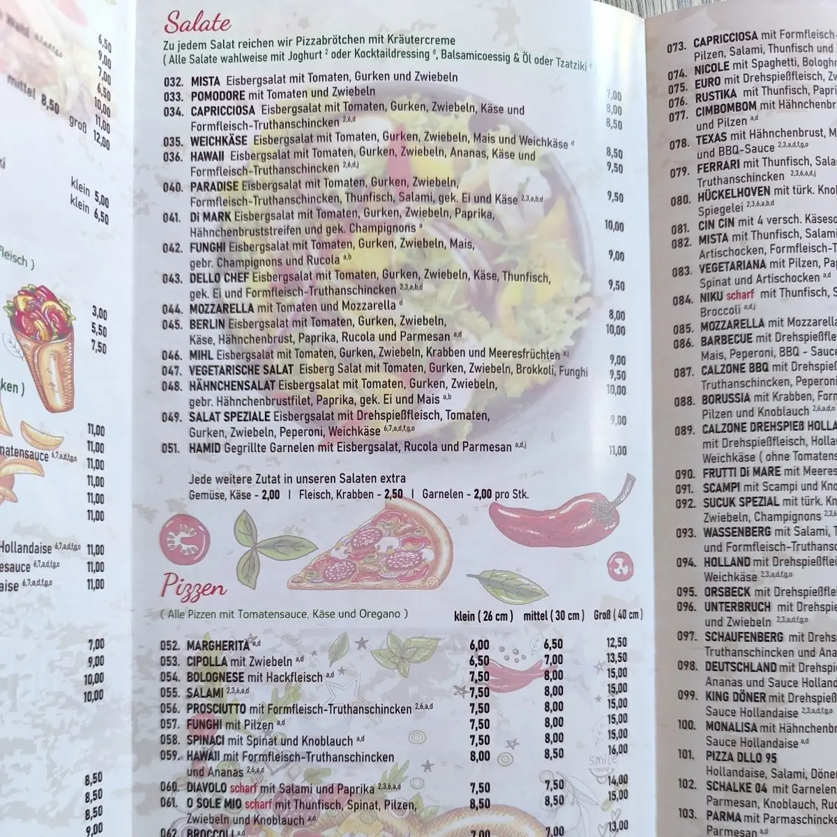 Speisekarte, Pizzaria Delicious