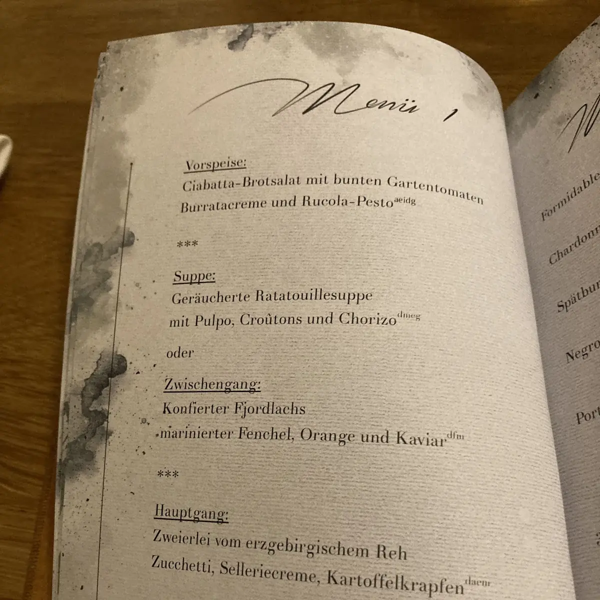 Speisekarte, Brasserie Ehrlich