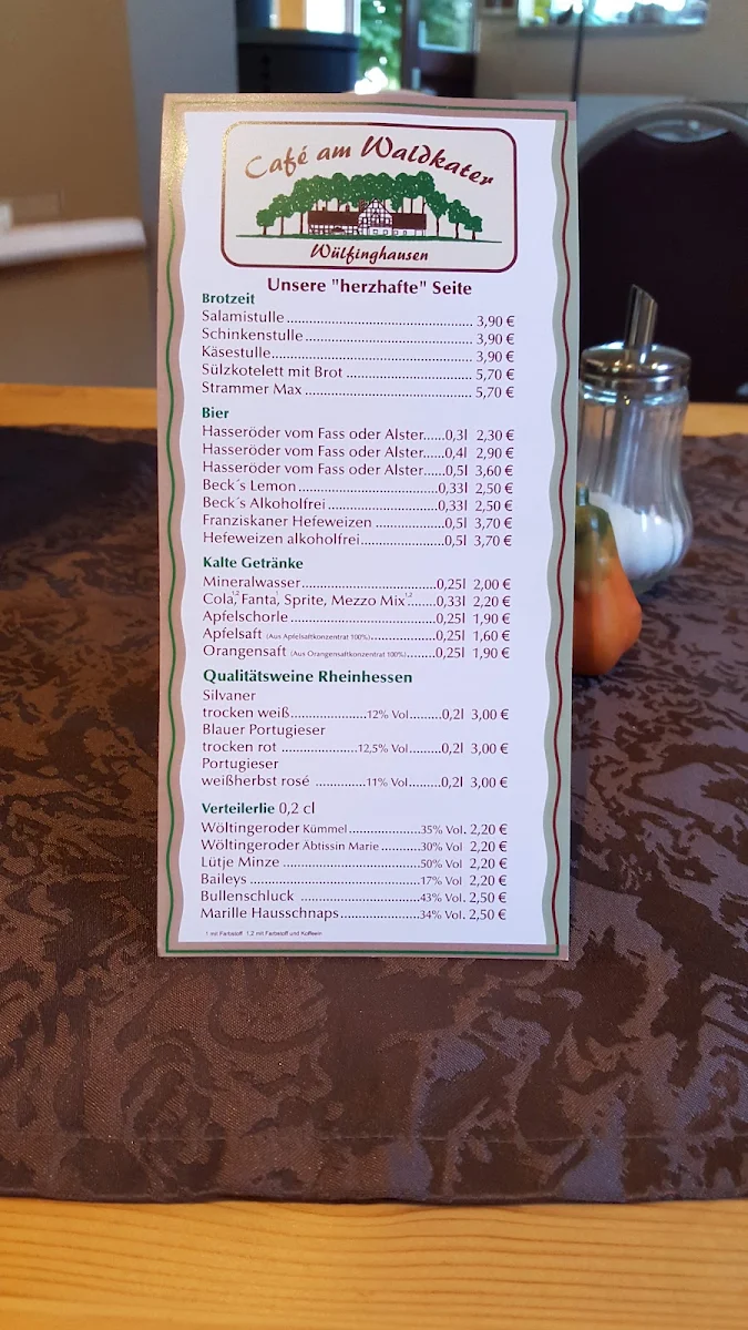 Speisekarte, Café am Waldkater
