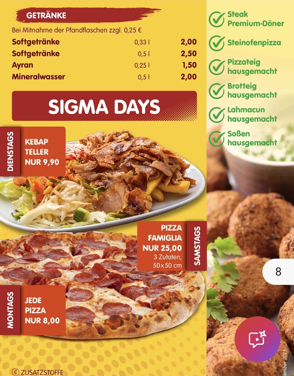 Speisekarte, Sigma Pizza & Döner