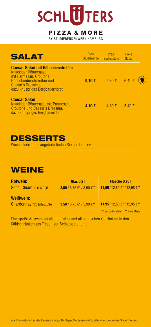 Speisekarte, Schlüters - Pizza & More