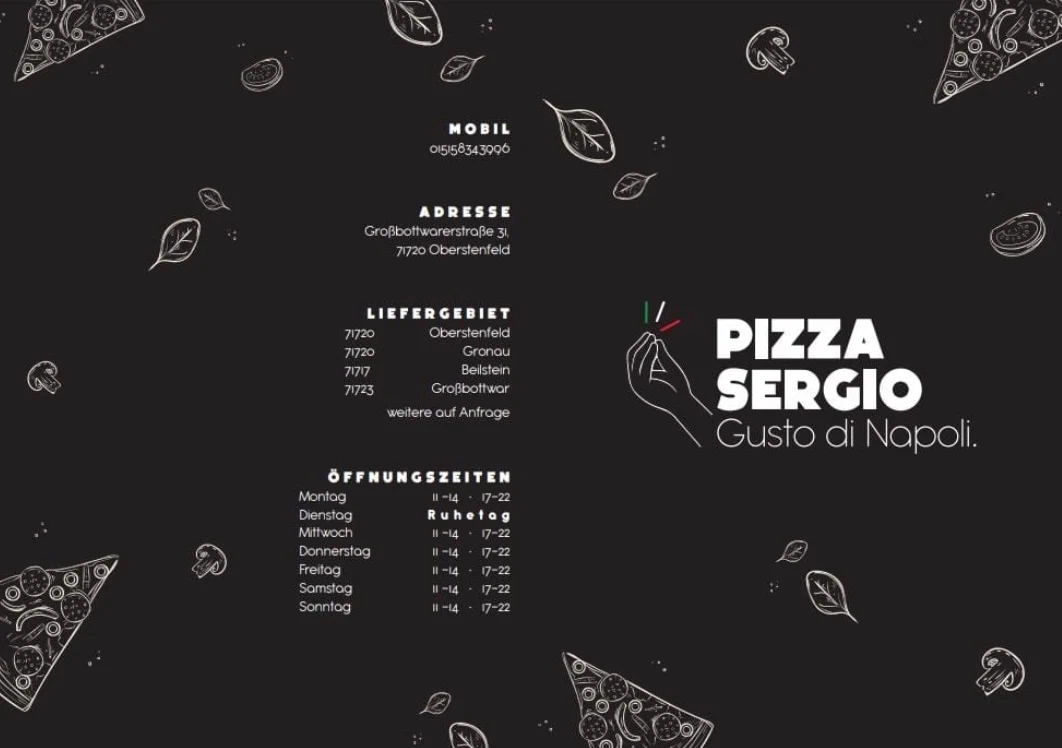Speisekarte, Pizzeria Sergio