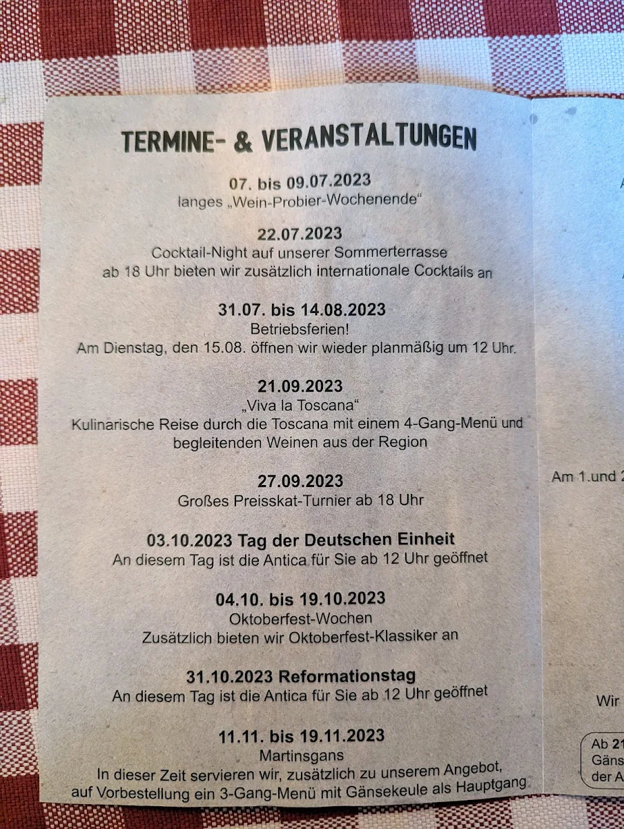 Speisekarte, Kergers Antica