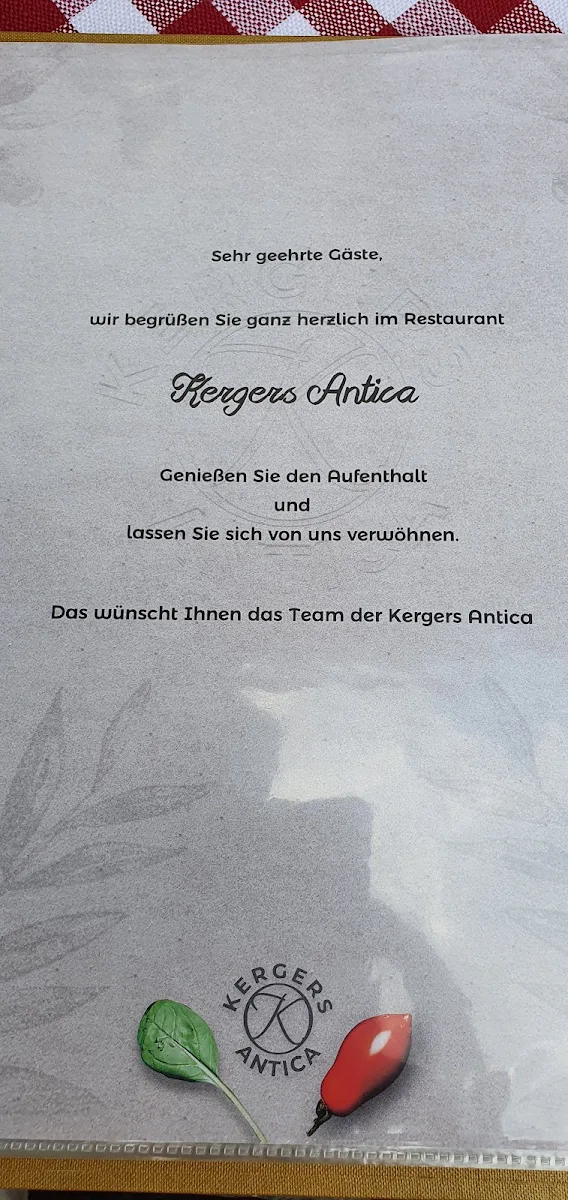 Speisekarte, Kergers Antica