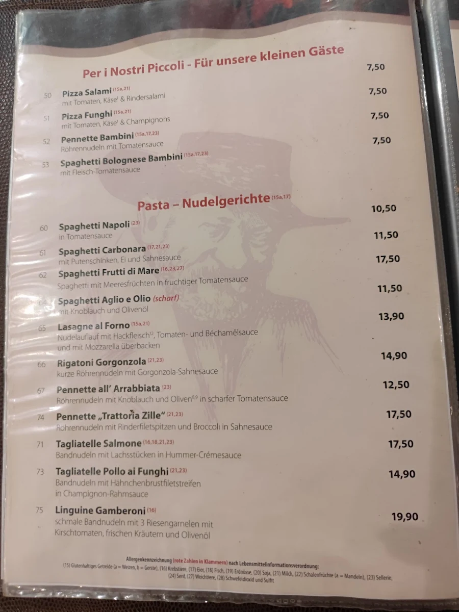 Speisekarte, Trattoria Zille