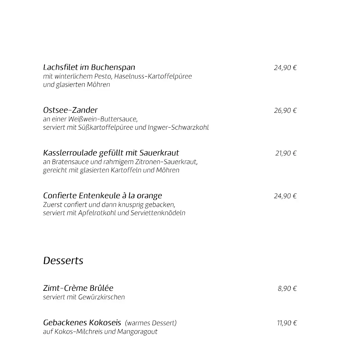 Speisekarte, Restaurant & Cafe im Hotel KLEINE STRANDBURG (Adults only 14+)