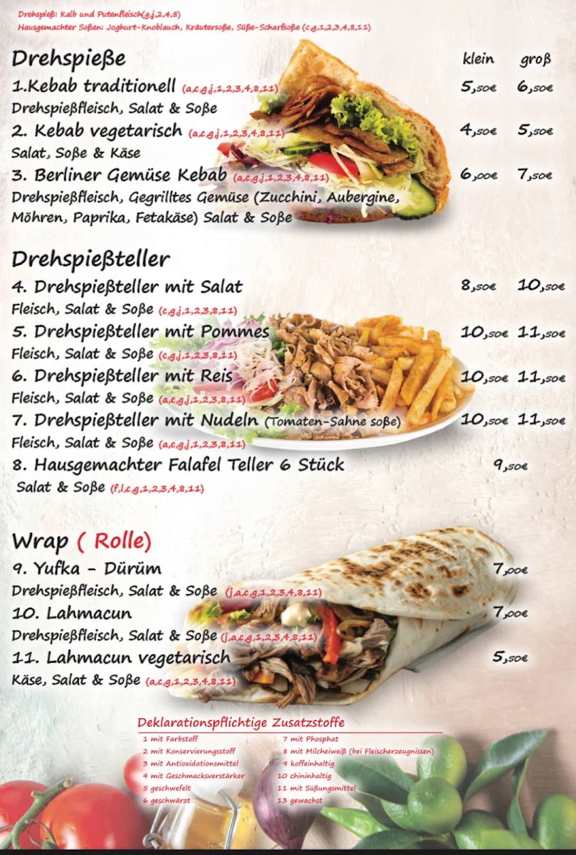 Speisekarte, Lale’s Gourmet Döner