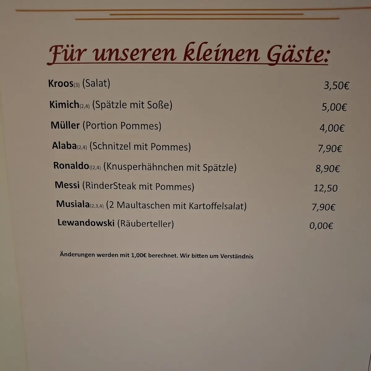 Speisekarte, Gaststätte Bühl Krone